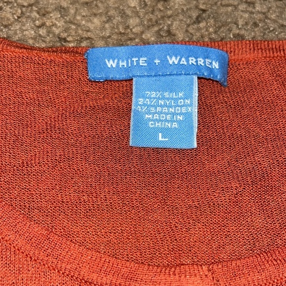 White+Warren Silk Blend Sheer Cardigan Sweater and Cropped Camisole Set Orange L - Picture 7 of 8